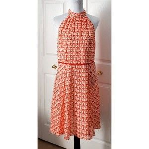 Adrianna Papell Orange and White Halter Dress